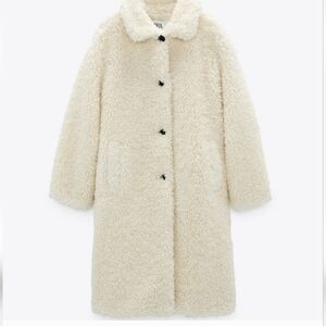 Zara Cream White Teddy Jacket Coat Size XS * READ DESCRIPTION !! **